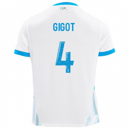 Kandiny Enfant Maillot Samuel Gigot #4 Blanc Bleu Ciel Tenues Domicile 2024/25 T-Shirt