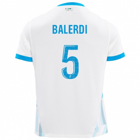 Kandiny Enfant Maillot Leonardo Balerdi #5 Blanc Bleu Ciel Tenues Domicile 2024/25 T-Shirt