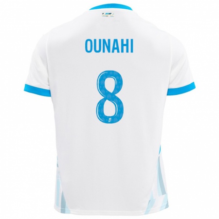 Kandiny Enfant Maillot Azzedine Ounahi #8 Blanc Bleu Ciel Tenues Domicile 2024/25 T-Shirt