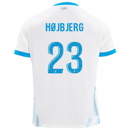 Kandiny Enfant Maillot Pierre-Emile Højbjerg #23 Blanc Bleu Ciel Tenues Domicile 2024/25 T-Shirt