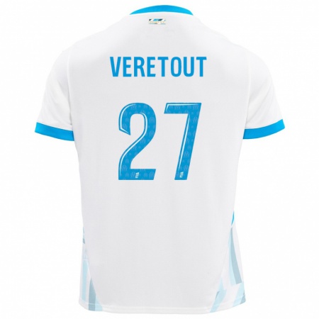 Kandiny Enfant Maillot Jordan Veretout #27 Blanc Bleu Ciel Tenues Domicile 2024/25 T-Shirt