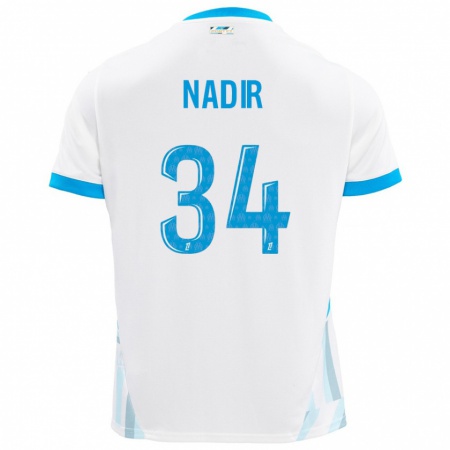 Kandiny Enfant Maillot Bilal Nadir #34 Blanc Bleu Ciel Tenues Domicile 2024/25 T-Shirt