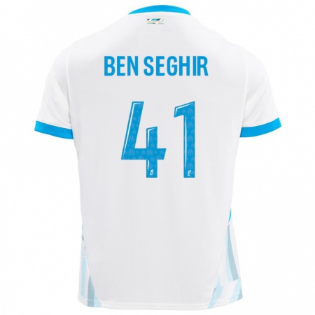 Kandiny Enfant Maillot Salim Ben Seghir #41 Blanc Bleu Ciel Tenues Domicile 2024/25 T-Shirt