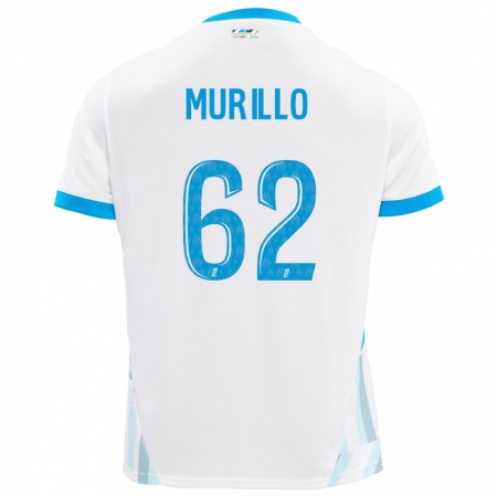 Kandiny Enfant Maillot Amir Murillo #62 Blanc Bleu Ciel Tenues Domicile 2024/25 T-Shirt