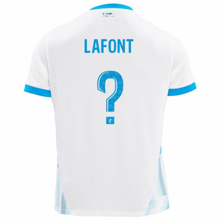 Kandiny Enfant Maillot Gaël Lafont #0 Blanc Bleu Ciel Tenues Domicile 2024/25 T-Shirt