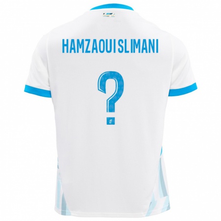 Kandiny Enfant Maillot Hilan Hamzaoui Slimani #0 Blanc Bleu Ciel Tenues Domicile 2024/25 T-Shirt