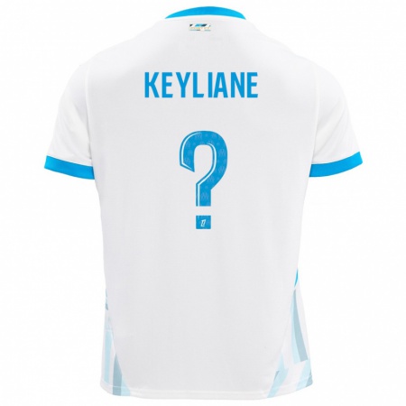 Kandiny Enfant Maillot Keyliane Abdallah #0 Blanc Bleu Ciel Tenues Domicile 2024/25 T-Shirt