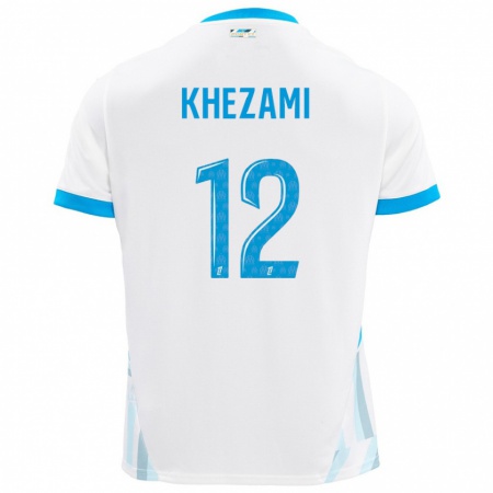 Kandiny Enfant Maillot Roselène Khezami #12 Blanc Bleu Ciel Tenues Domicile 2024/25 T-Shirt