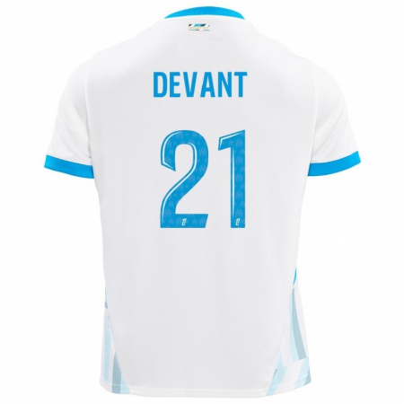 Kandiny Enfant Maillot Caroline Devant #21 Blanc Bleu Ciel Tenues Domicile 2024/25 T-Shirt