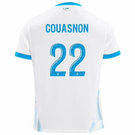 Kandiny Enfant Maillot Roxane Couasnon #22 Blanc Bleu Ciel Tenues Domicile 2024/25 T-Shirt