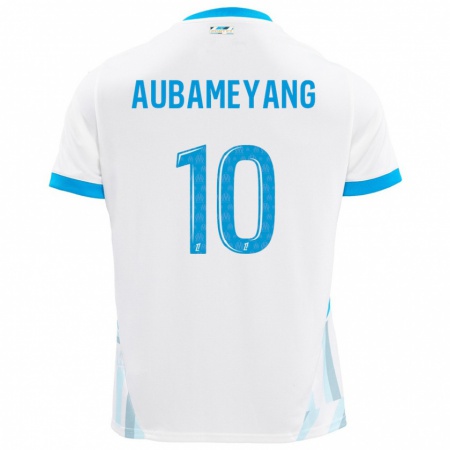 Kandiny Enfant Maillot Pierre-Emerick Aubameyang #10 Blanc Bleu Ciel Tenues Domicile 2024/25 T-Shirt