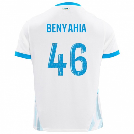 Kandiny Enfant Maillot Aylan Benyahia-Tani #46 Blanc Bleu Ciel Tenues Domicile 2024/25 T-Shirt