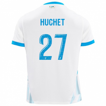 Kandiny Enfant Maillot Sarah Huchet #27 Blanc Bleu Ciel Tenues Domicile 2024/25 T-Shirt