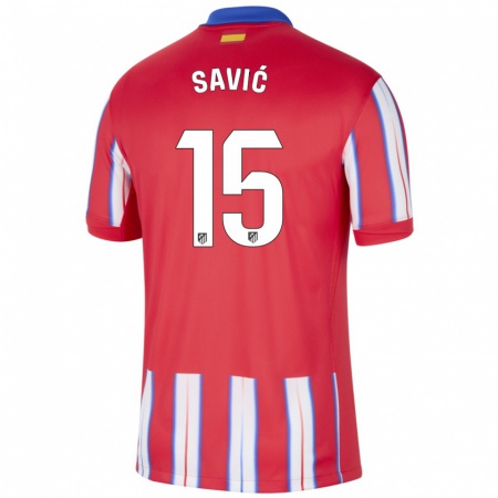 Kandiny Enfant Maillot Stefan Savic #15 Rouge Blanc Bleu Tenues Domicile 2024/25 T-Shirt