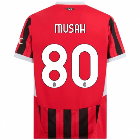 Kandiny Enfant Maillot Yunus Musah #80 Rouge Noir Tenues Domicile 2024/25 T-Shirt