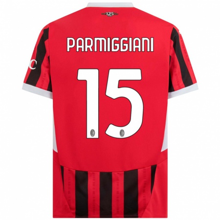 Kandiny Enfant Maillot Pietro Parmiggiani #15 Rouge Noir Tenues Domicile 2024/25 T-Shirt