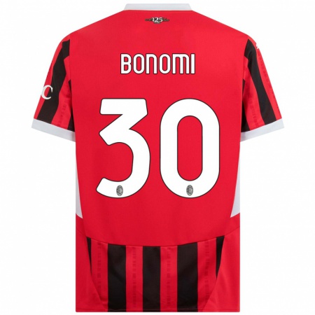 Kandiny Enfant Maillot Alessandro Bonomi #30 Rouge Noir Tenues Domicile 2024/25 T-Shirt