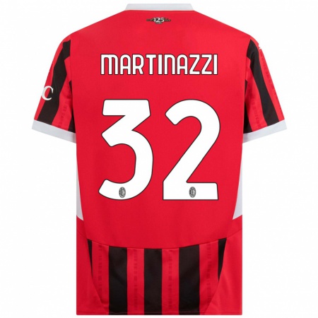 Kandiny Enfant Maillot Luca Martinazzi #32 Rouge Noir Tenues Domicile 2024/25 T-Shirt