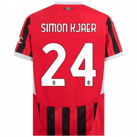 Kandiny Enfant Maillot Simon Kjaer #24 Rouge Noir Tenues Domicile 2024/25 T-Shirt