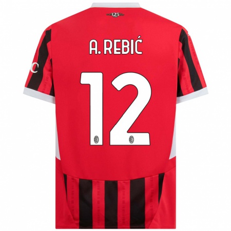 Kandiny Enfant Maillot Ante Rebic #12 Rouge Noir Tenues Domicile 2024/25 T-Shirt