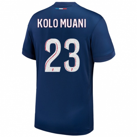 Kandiny Enfant Maillot Randal Kolo Muani #23 Bleu Marine Blanc Tenues Domicile 2024/25 T-Shirt