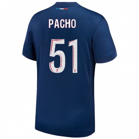 Kandiny Enfant Maillot Willian Pacho #51 Bleu Marine Blanc Tenues Domicile 2024/25 T-Shirt