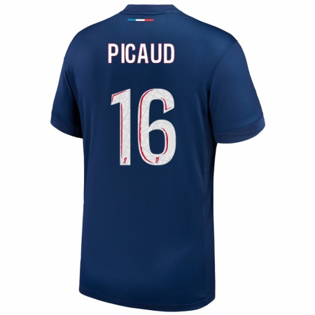 Kandiny Enfant Maillot Constance Picaud #16 Bleu Marine Blanc Tenues Domicile 2024/25 T-Shirt