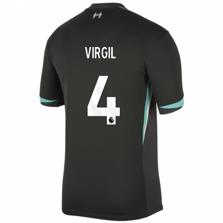 Kandiny Enfant Maillot Virgil Van Dijk #4 Noir Anthracite Blanc Tenues Extérieur 2024/25 T-Shirt