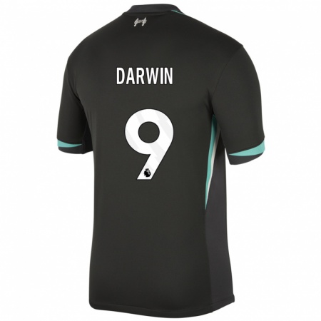 Kandiny Enfant Maillot Darwin Núñez #9 Noir Anthracite Blanc Tenues Extérieur 2024/25 T-Shirt