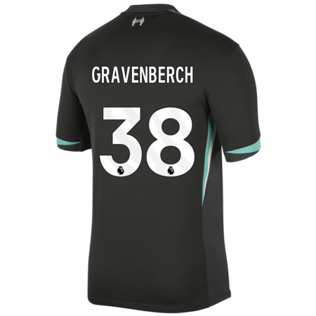 Kandiny Enfant Maillot Ryan Gravenberch #38 Noir Anthracite Blanc Tenues Extérieur 2024/25 T-Shirt