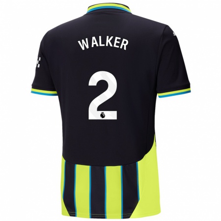 Kandiny Enfant Maillot Kyle Walker #2 Bleu Jaune Tenues Extérieur 2024/25 T-Shirt