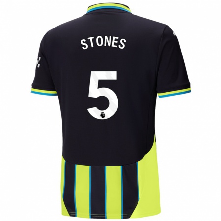 Kandiny Enfant Maillot John Stones #5 Bleu Jaune Tenues Extérieur 2024/25 T-Shirt