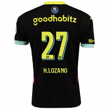 Kandiny Enfant Maillot Hirving Lozano #27 Noir Jaune Tenues Extérieur 2024/25 T-Shirt