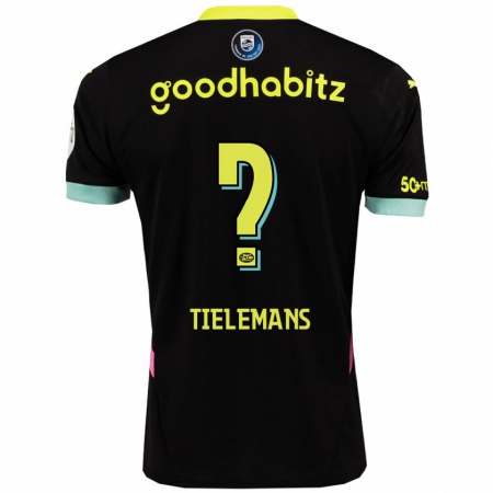 Kandiny Enfant Maillot Mathijs Tielemans #0 Noir Jaune Tenues Extérieur 2024/25 T-Shirt