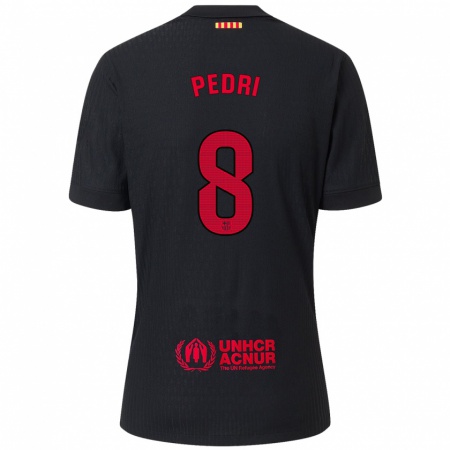 Kandiny Enfant Maillot Pedri #8 Noir Rouge Tenues Extérieur 2024/25 T-Shirt