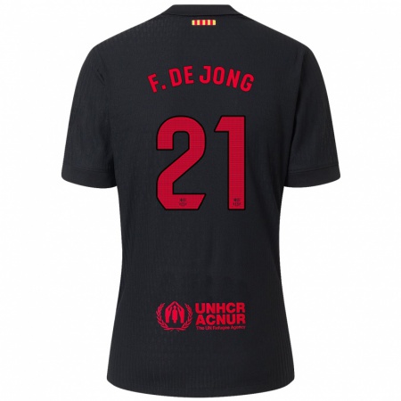 Kandiny Enfant Maillot Frenkie De Jong #21 Noir Rouge Tenues Extérieur 2024/25 T-Shirt