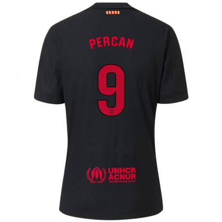 Kandiny Enfant Maillot Diego Percan #9 Noir Rouge Tenues Extérieur 2024/25 T-Shirt