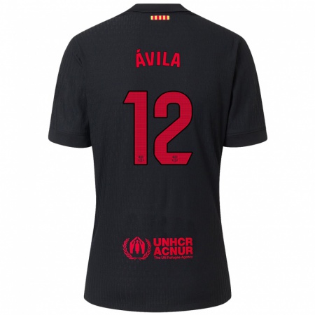 Kandiny Enfant Maillot Dani Ávila #12 Noir Rouge Tenues Extérieur 2024/25 T-Shirt