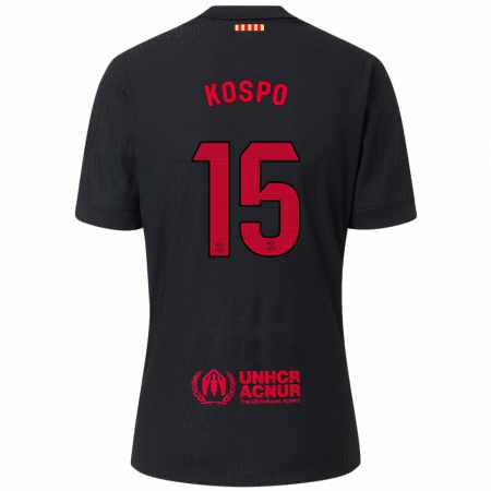 Kandiny Enfant Maillot Eman Kospo #15 Noir Rouge Tenues Extérieur 2024/25 T-Shirt