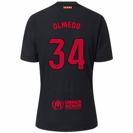 Kandiny Enfant Maillot Alexis Olmedo #34 Noir Rouge Tenues Extérieur 2024/25 T-Shirt