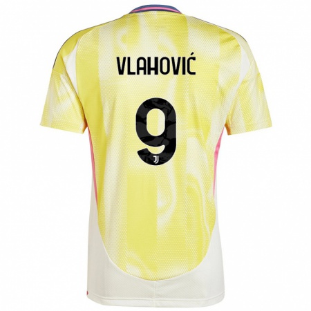 Kandiny Enfant Maillot Dušan Vlahović #9 Jaune Solaire Tenues Extérieur 2024/25 T-Shirt