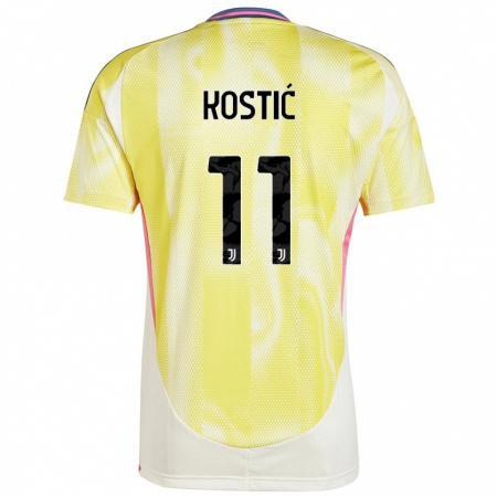 Kandiny Enfant Maillot Filip Kostić #11 Jaune Solaire Tenues Extérieur 2024/25 T-Shirt