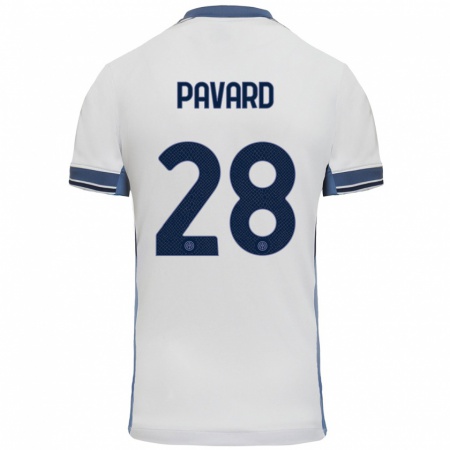 Kandiny Enfant Maillot Benjamin Pavard #28 Blanc Gris Tenues Extérieur 2024/25 T-Shirt