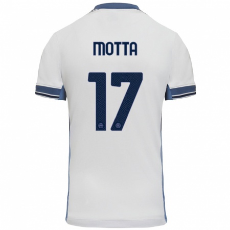 Kandiny Enfant Maillot Matteo Motta #17 Blanc Gris Tenues Extérieur 2024/25 T-Shirt