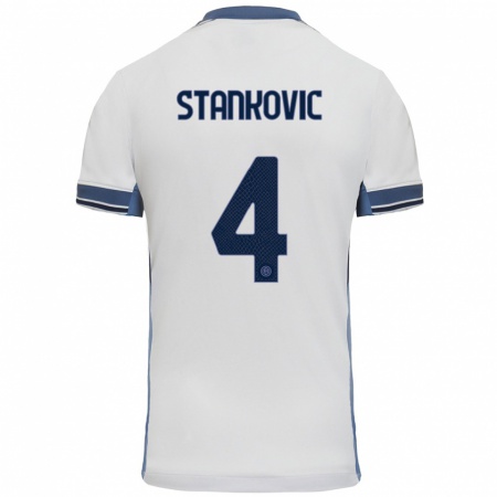 Kandiny Enfant Maillot Aleksandar Stankovic #4 Blanc Gris Tenues Extérieur 2024/25 T-Shirt