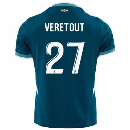 Kandiny Enfant Maillot Jordan Veretout #27 Turquoise Bleu Tenues Extérieur 2024/25 T-Shirt