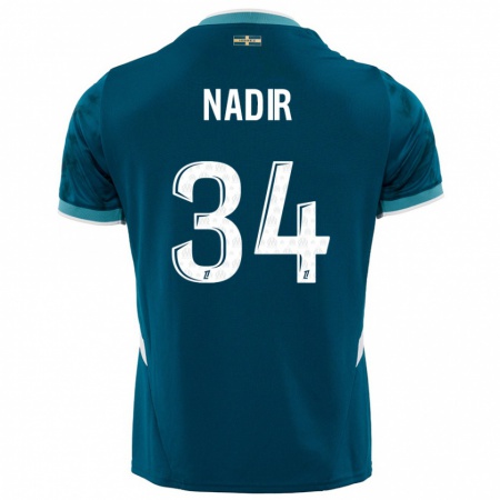 Kandiny Enfant Maillot Bilal Nadir #34 Turquoise Bleu Tenues Extérieur 2024/25 T-Shirt