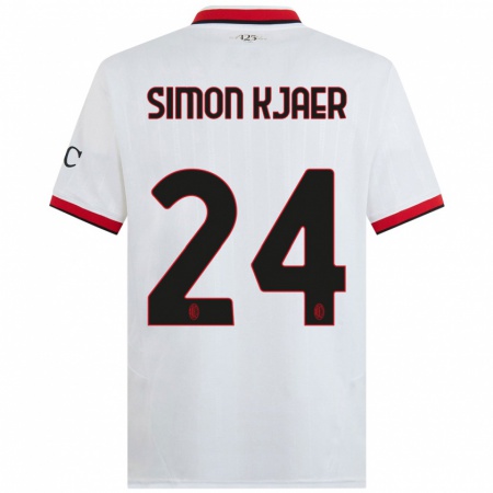 Kandiny Enfant Maillot Simon Kjaer #24 Blanc Noir Rouge Tenues Extérieur 2024/25 T-Shirt