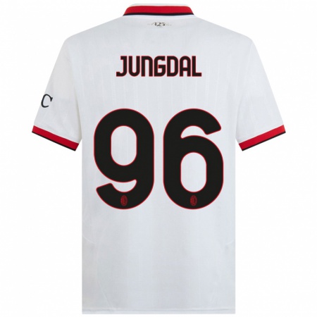 Kandiny Enfant Maillot Andreas Jungdal #96 Blanc Noir Rouge Tenues Extérieur 2024/25 T-Shirt