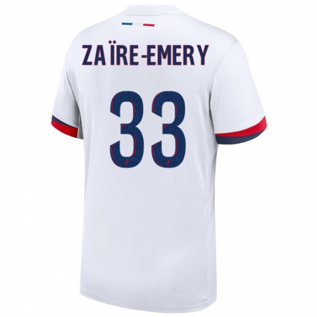 Kandiny Enfant Maillot Warren Zaïre-Emery #33 Blanc Bleu Rouge Tenues Extérieur 2024/25 T-Shirt